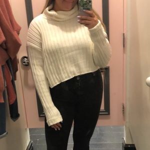 Cropped Off- White Turtle Neck Sweater